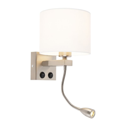 QAZQA Applique con braccio flessibile brescia - Moderno - Metallo,Tessuto - Bianco/Acciaio - Tondo Non sostituibile Max. 1 x 1 Watt precio