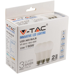 V-tac - Lampadina LED E27 15W A65 4000K (Box 3 pezzi) en oferta