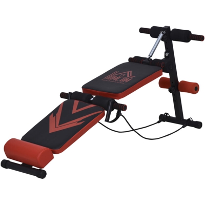 Panca per Addominali Pieghevole Altezza Regolabile con Imbottitura Nera e Rossa - Homcom