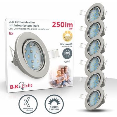 Faretti da incasso LED orientabili, dimmerabili su 3 step con l'interruttore a parete, set di 6, include lampadine GU10 da 5W 400lm, luce calda