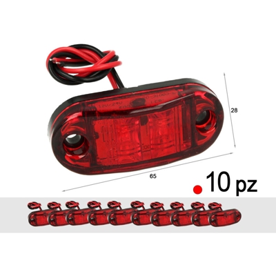 Carall - 10 Pezzi Fanali Laterali Led 24V 12V Colore Rosso Per Luci Ingombro Cortesia Targa Cupola Cappa Camion Rimorchio Caravan Furgone