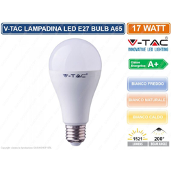 lampadina led 17 watt 200° 220-240 volt A+ CE E27 bianco naturale no tec 608138 - V-TAC características