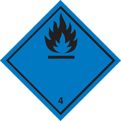 Etichetta in PVC Etichetta di classe 4 divisione 4.3 per Materie che, a contatto con l'acqua sviluppano gas infiammabili ADR Misura - 100mm x 100mm, características
