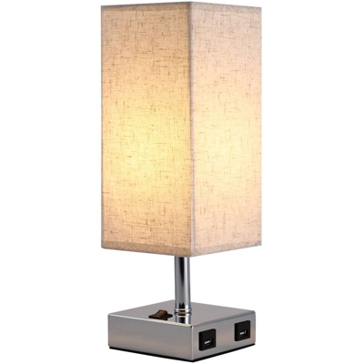 Lampada da Tavolo Metallo e Tessuto 2 Prese USB 2 Interruttori, E27 - Homcom