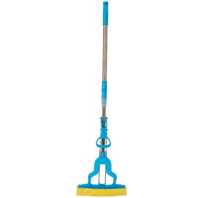 Asupermall - Manico in acciaio inossidabile blu (il mop in spugna giallo / grigio viene spedito a caso)