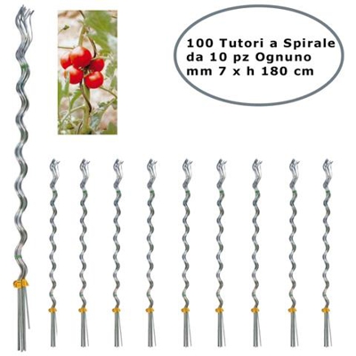 Tutori A Spirale Per Pomodori In Acciaio Zincato Confezione Da 100 Pezzi 7 Mm X 180 Cm