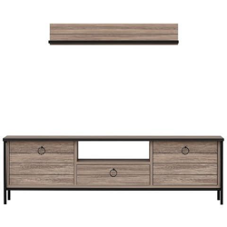 Mobile Porta Tv Lace Moderno - Con Ante, Ripiani, Cassetto, Mensola - Da Salotto - Nero In Legno, 150 X 35 X 44 Cm precio