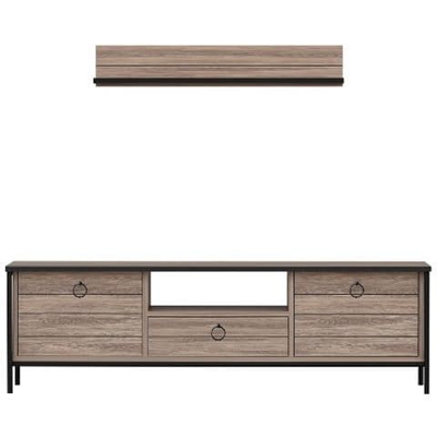 Mobile Porta Tv Lace Moderno - Con Ante, Ripiani, Cassetto, Mensola - Da Salotto - Nero In Legno, 150 X 35 X 44 Cm