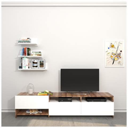 Mobile Porta Tv Campbell - Con Mensole, Ripiani, Ante - Da Salotto - Bianco, Noce In Legno, 180 X 28,4 X 40 Cm características