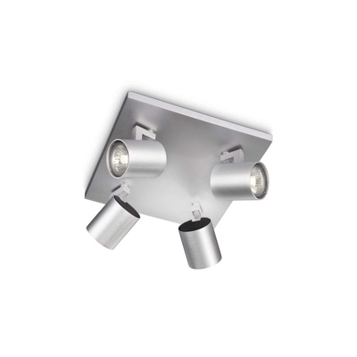 Philips Runner Lampada Quadrata da Soffitto, Spot 4 Luci, Metallo, Lato 24 cm, Lampadina Inclusa, Grigio