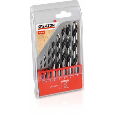 ASSORTIMENTO 8 PZ PUNTA TRAPANO PER LEGNO Ø 3 4 5 6 7 8 9 10 mm SET SERIE PUNTE KREATOR