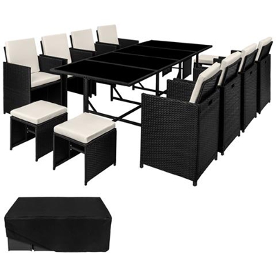 Set Da Giardino In Rattan Palma, 8+4+1, Variante 2 - Nero