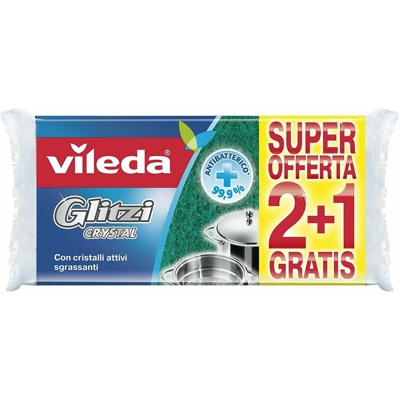 139924 Glitzi Crystal Cucina Confezione da 2 Pezzi + 1 Spugna fibra verde - Vileda