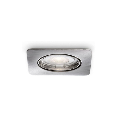 Philips Alcor Faretto Singolo da Incasso LED Quadrato, Acciaio Spazzolato, 8.3 cm, Max 35 W