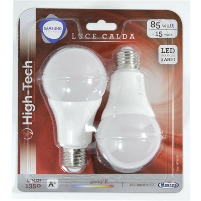 High-Tech Set 2 Lampadine Led Samsung Goccia E27 15W A65 Luce Calda 3000K 1350 Lumen