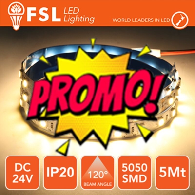 FSL - striscia 60 led 24 volt 5 mt A+ IP20 bianco caldo si lif fls5024v20ip30k