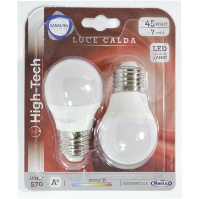 High-Tech Set 2 Lampadine Led Samsung Sfera E27 7W G45 Luce Calda 3000K 570 Lumen