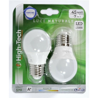 High-Tech Set 2 Lampadine Led Samsung Sfera E27 7W G45 Luce Naturake 4000K 570 Lumen