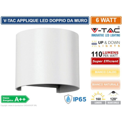 Lampada LED V-TAC da Muro Arrotondata Doppio LED V-TAC COB 6W Colore Bianco Satinato Fascio Luminoso Regolabile 4000K IP65 características