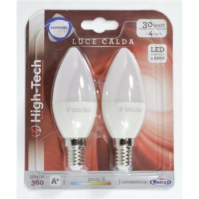 High-Tech Set 2 Lampadine Led Samsung Oliva E14 4W C37 Luce Calda 3000K 360 Lumen
