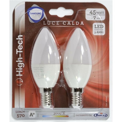 High-Tech Set 2 Lampadine Led Samsung Oliva E14 7W C37 Luce Calda 3000K 570 Lumen