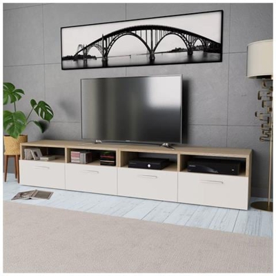 Mobile Porta Tv 2 Pz In Truciolato 95x35x36 Cm Rovere E Bianco
