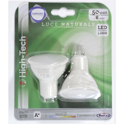 High-Tech Set 2 Faretti Led Samsung Gu10 8W Luce Naturale 4000K 560 Lumen