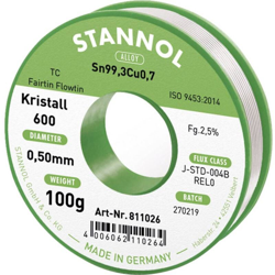 Stannol Kristall 600 Fairtin Stagno senza piombo senza piombo Sn0.7Cu 100 g 0.5 mm características