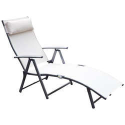 Sdraio Lettino Da Giardino Piscina Pieghevole Schienale Regolabile, Crema Bianco, 180 X 63.5 X 65 Cm en oferta