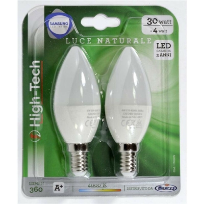 SET 2 LAMPADINE LED SAMSUNG OLIVA E14 4W C37 LUCE NATURALE 4000K 360 LUMEN - High-tech