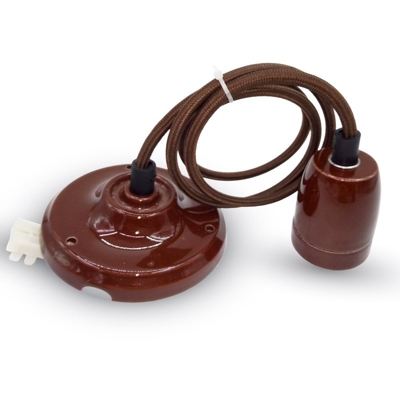 V-tac - Portalampada in Porcellana E27 (Max 60W) Colore Marrone e Cavo in Corda