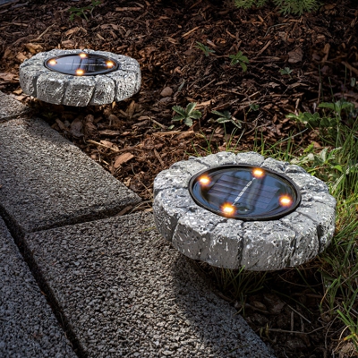 Set di 2 lampade solari da pavimento con effetto cemento. Lampada solare da giardino. Faretto da pavimento esotec