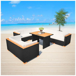 Set Divani Da Giardino 32 Pz In Polirattan E Legno Wpc Nero características