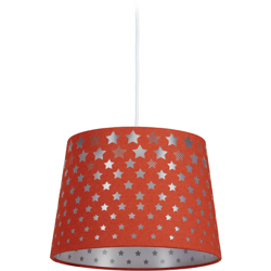 Lampadario con Stelle per la Cameretta, Paralume Rotondo Stoffa, Lampada Sospesa da Soffitto Ø 27,5 cm, Rosso - RELAXDAYS en oferta
