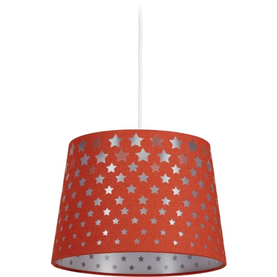 Lampadario con Stelle per la Cameretta, Paralume Rotondo Stoffa, Lampada Sospesa da Soffitto Ø 27,5 cm, Rosso - RELAXDAYS
