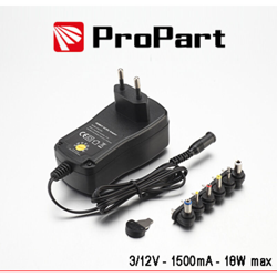 Propart - alimentatore universale 3-12 volt regolabile 18 watt 1,50A 220-240 volt CE nero lif peav312v1500 en oferta