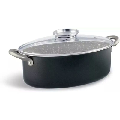 Casseruola Ovale 32x21 cm Coperchio Maniglie in Acciaio Inox Antiaderente - LGVSHOPPING