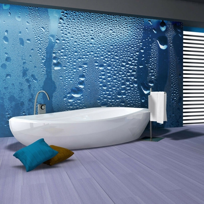 Fotomurale - Gocce d'acqua su un vetro azzurro