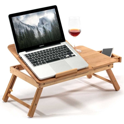 Bakaji - Tavolino Vassoio Letto Divano Porta Notebook Pc Tablet Pieghevole in Legno Bambu