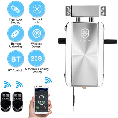 Smart Remote Invisible Burglar Home Security Door Lock Interruttore di controllo della serratura della staffa a distanza, argento, con 2 telecomandi
