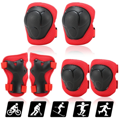 6 set di protezioni per pattinaggio a rotelle per bambini, Ginocchiere * 2, protezioni per il polso * 2, protezioni per le mani * 2, rosso