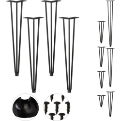 Relaxdays - Hairpin Legs, Set da 4, 3 Aste, Metallo, Gamba Tavolo a Forcella, Sgabello Tavolo e Armadio, Alte 60 cm , Nero en oferta
