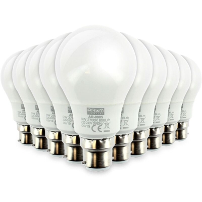 Lotto di 10 lampadine a LED B22 9W eq 60W 806Lm | Température de Couleur: 6000K bianco freddo - ECLAIRAGE DESIGN