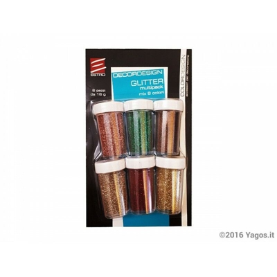ESTRO- GLITTER IN POLVERE MULTIPACK MIX 6 COLORI DA16 Gr - COVEMA