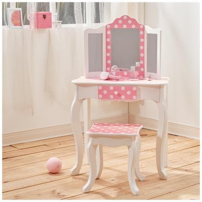 Set Toletta Sgabello Specchio Legno Rosa Bambini Teamson Kids Td-11670f