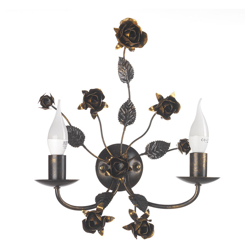 Applique da parete 2 luci in metallo spennellato oro decorato con rose. Marrone - Onli en oferta