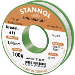 Stannol Kristall 611 Fairtin Stagno senza piombo senza piombo Sn3.0Ag0.5Cu 100 g 1 mm en oferta