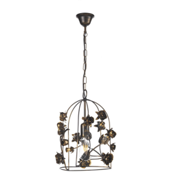 Lampada a sospensione Carolina gabbia in metallo spennellato oro decorata con rose. Marrone - Onli en oferta