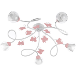 Plafoniera 5 luci cameretta in Metallo Bianco con Farfalle dipinte Rosa - Onli en oferta