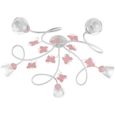Plafoniera 5 luci cameretta in Metallo Bianco con Farfalle dipinte Rosa - Onli